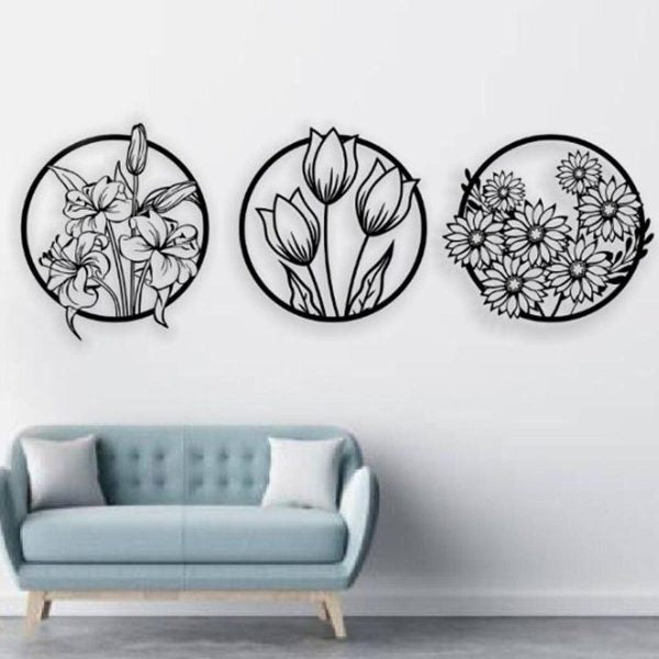 3d Floral Abstract Wooden Wall Art & Home Decoration (3 Pcs Set )