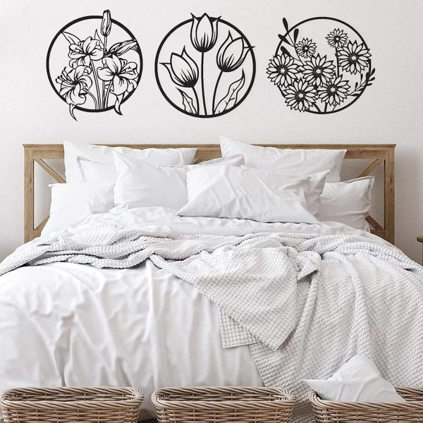 3d Floral Abstract Wooden Wall Art & Home Decoration (3 Pcs Set )