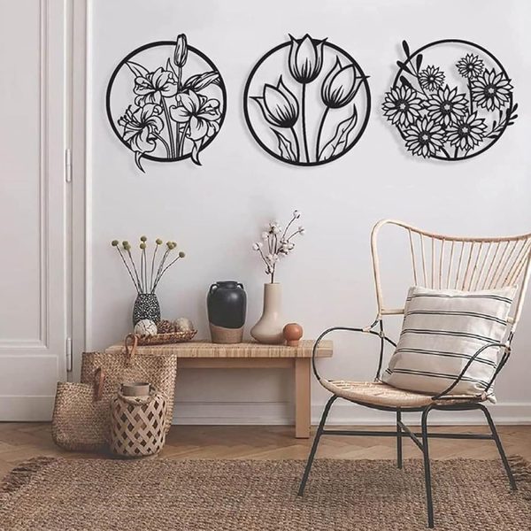 3d Floral Abstract Wooden Wall Art & Home Decoration (3 Pcs Set )